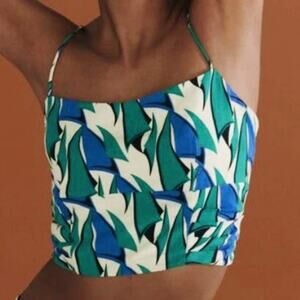 Zara green and blue abstract print cropped cami, boho chic eclectic unique